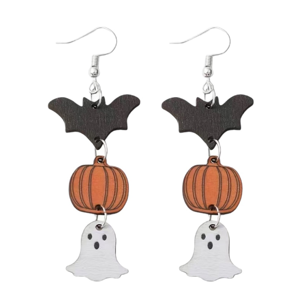 Tri Colored Halloween Wood Drop Earrings
